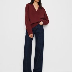 Reformation Jadey Cashmere Oversized V-neck Sweater in Dark Red